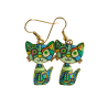 Green Picasso Kitten Earrings